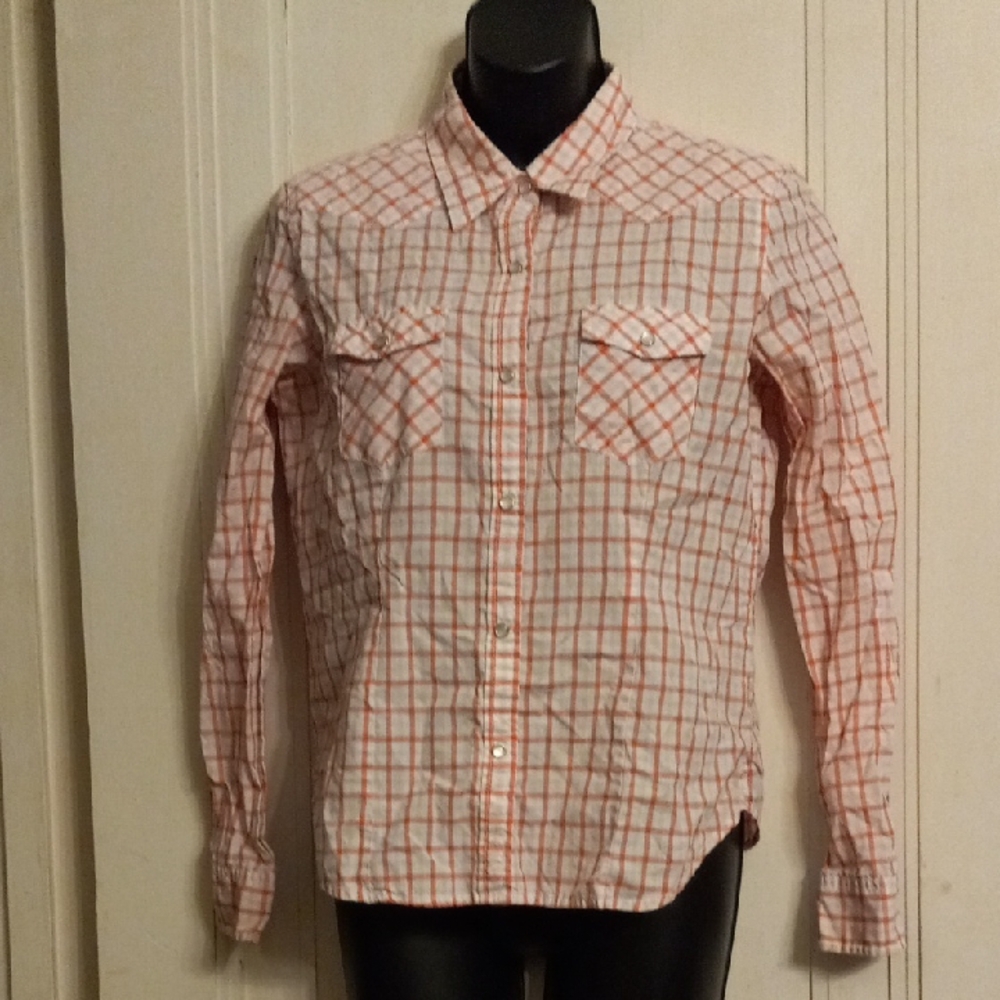 American Eagle Outfitters Pink and White Plaid Shirt